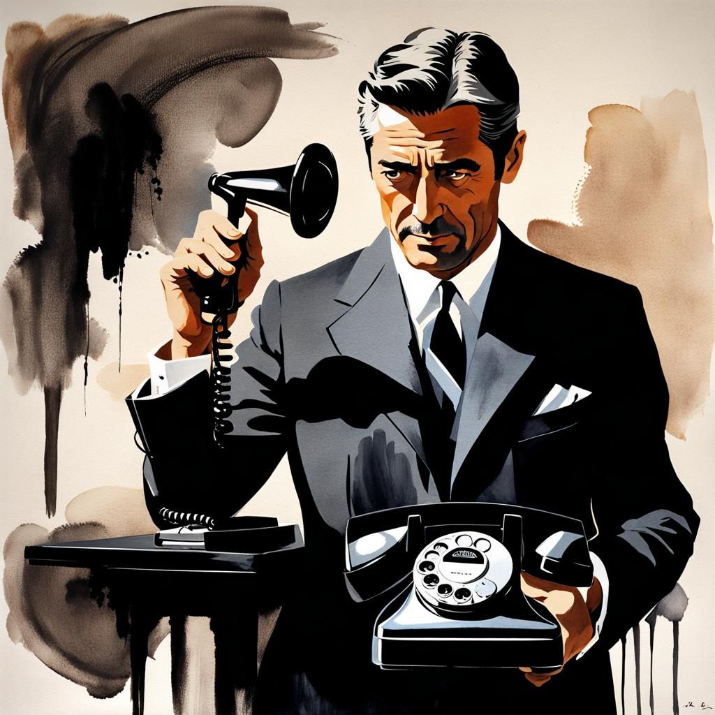 Person Holding Telephone in Sumi-e Style