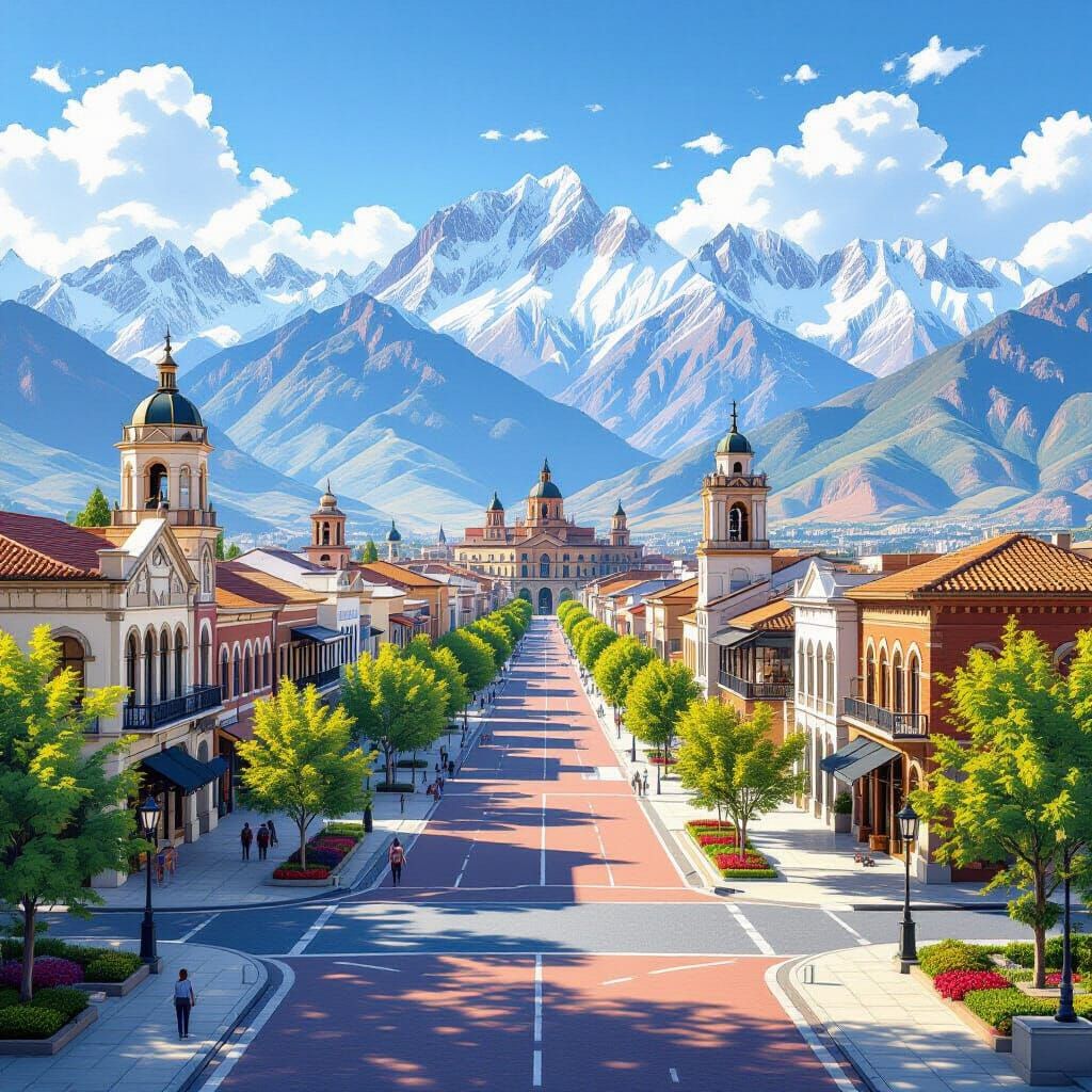 Mendoza Argentina Cityscape with Andes, Digital Art