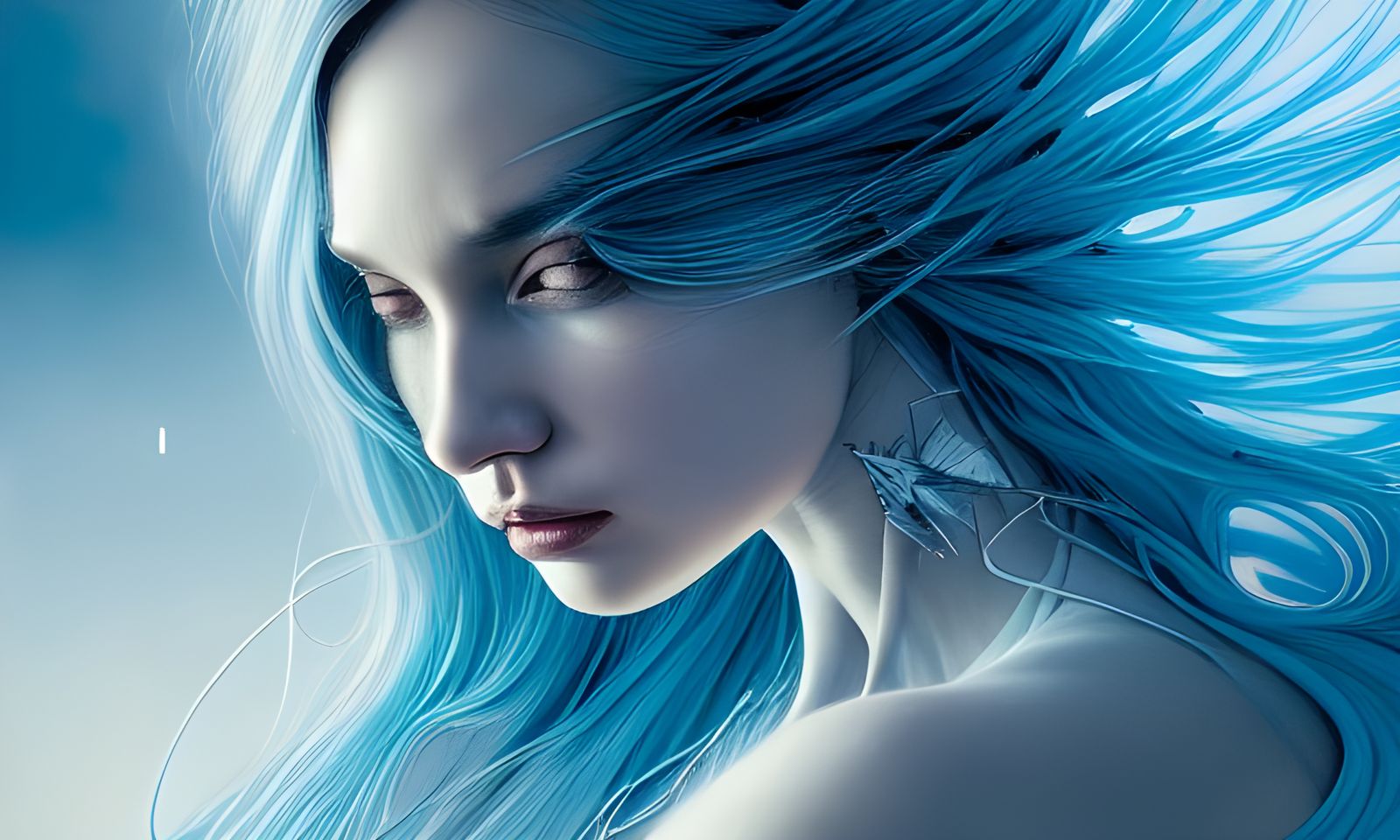 Intricate Light Blue Splash with Cybernetic Eye Implants