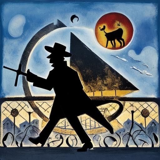 Mouse and Cheese Silhouettes in Avant-Garde Style