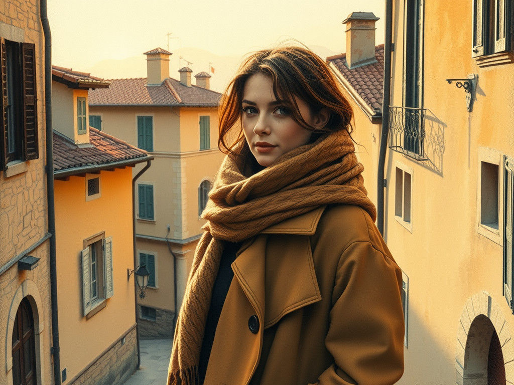 Italian Town in Misty Dawn: Charcoal Sketch