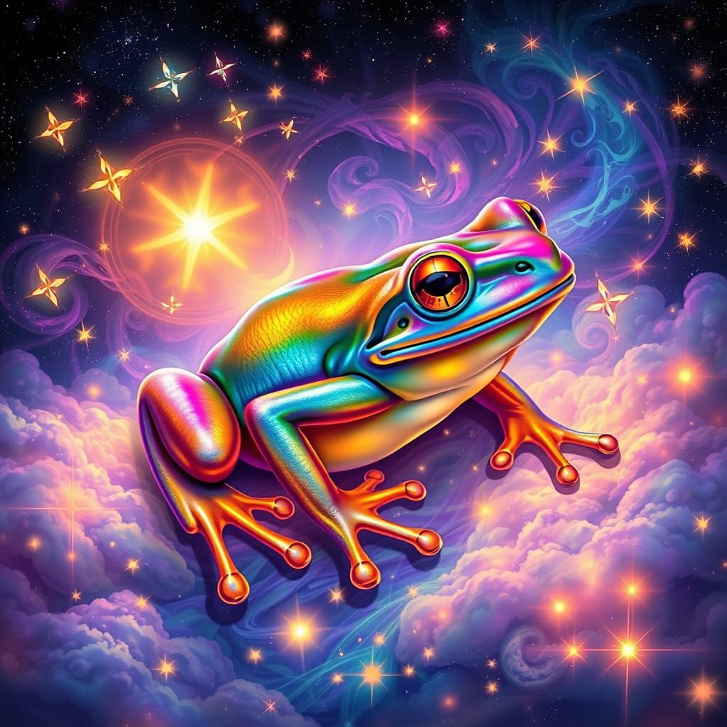 Luminous Frog Amidst Cosmic Fireflies
