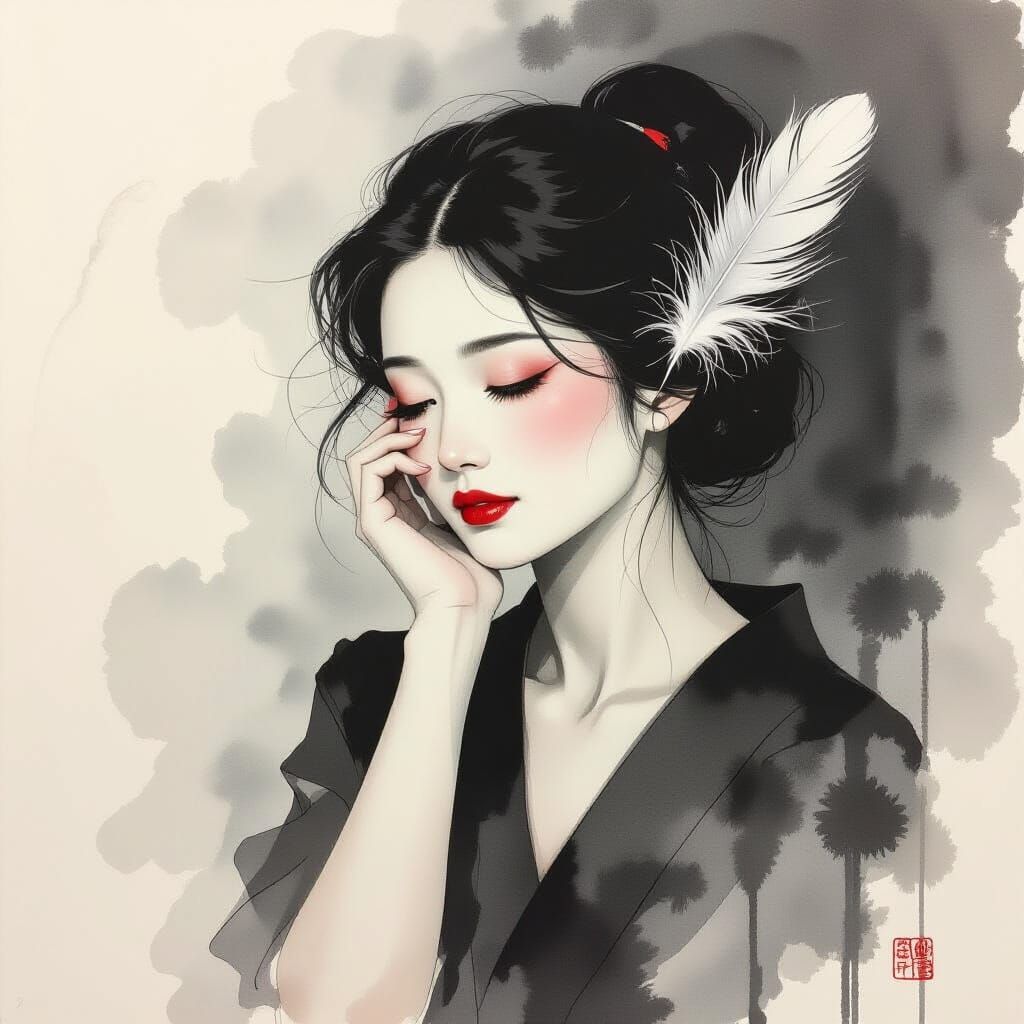 Minimalist Japanese Ink Splash with Dreamy Awakening