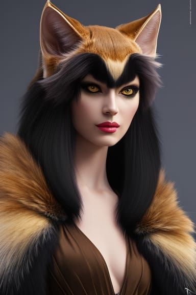 Elegant Werecat Portrait in Art Nouveau Style