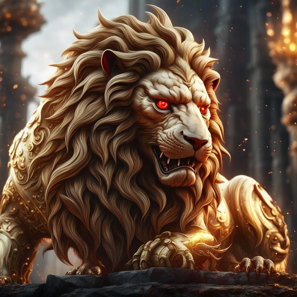 Golden Lion with Red Eyes: Fantasy Concept Art