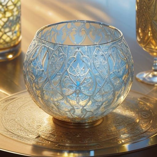Precious Glass with Filigree in Golden Hour Light