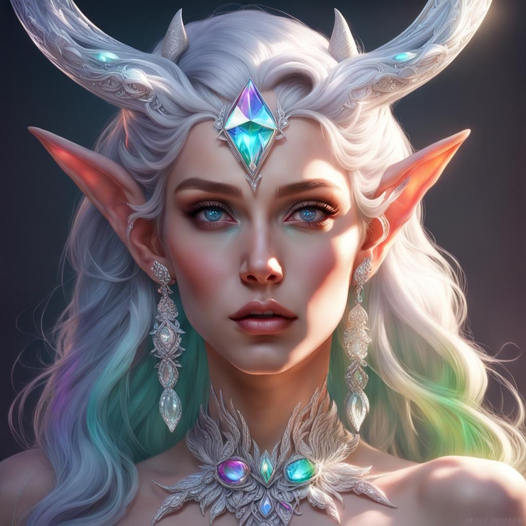 Crystalline Horned Elf Portrait in Digital Art Style