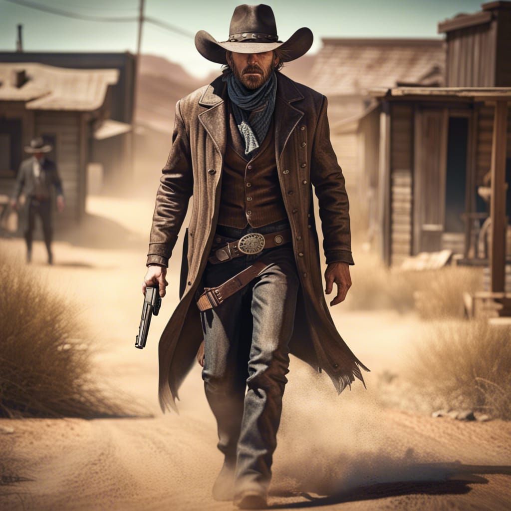 Cowboy Gunslinger in Western Town: Hyperrealistic Concept Ar...