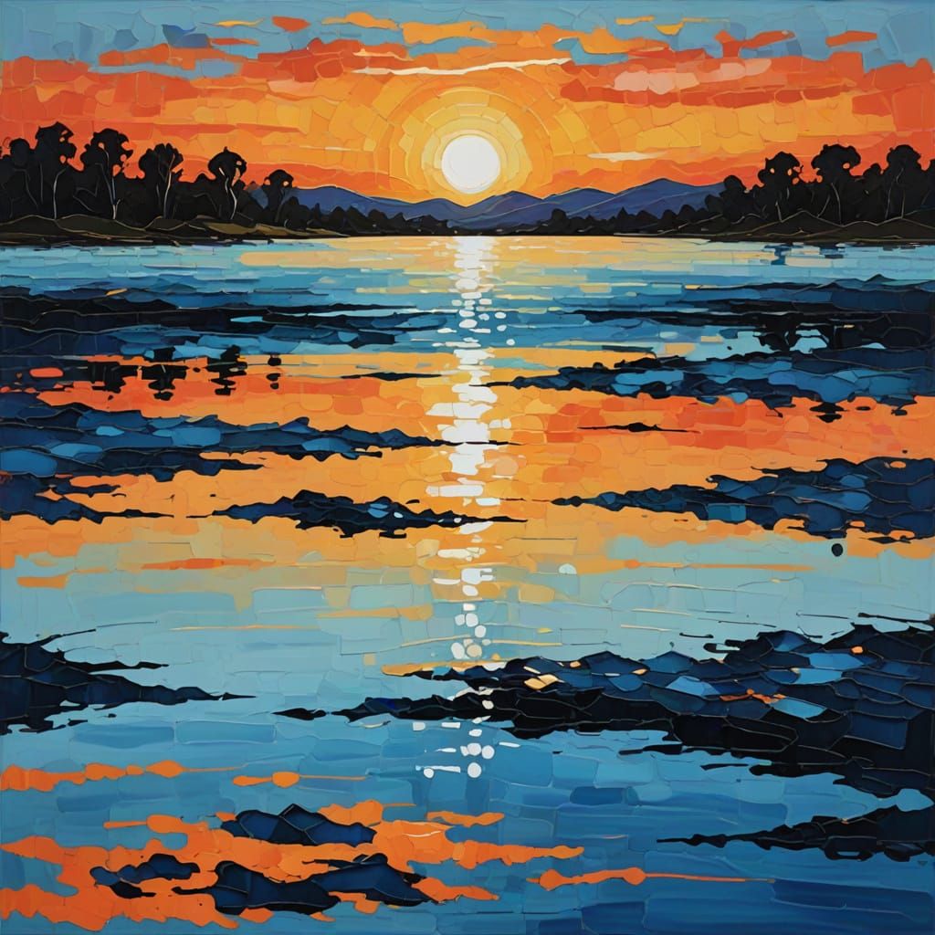 Abstract sunset over water modern abstract