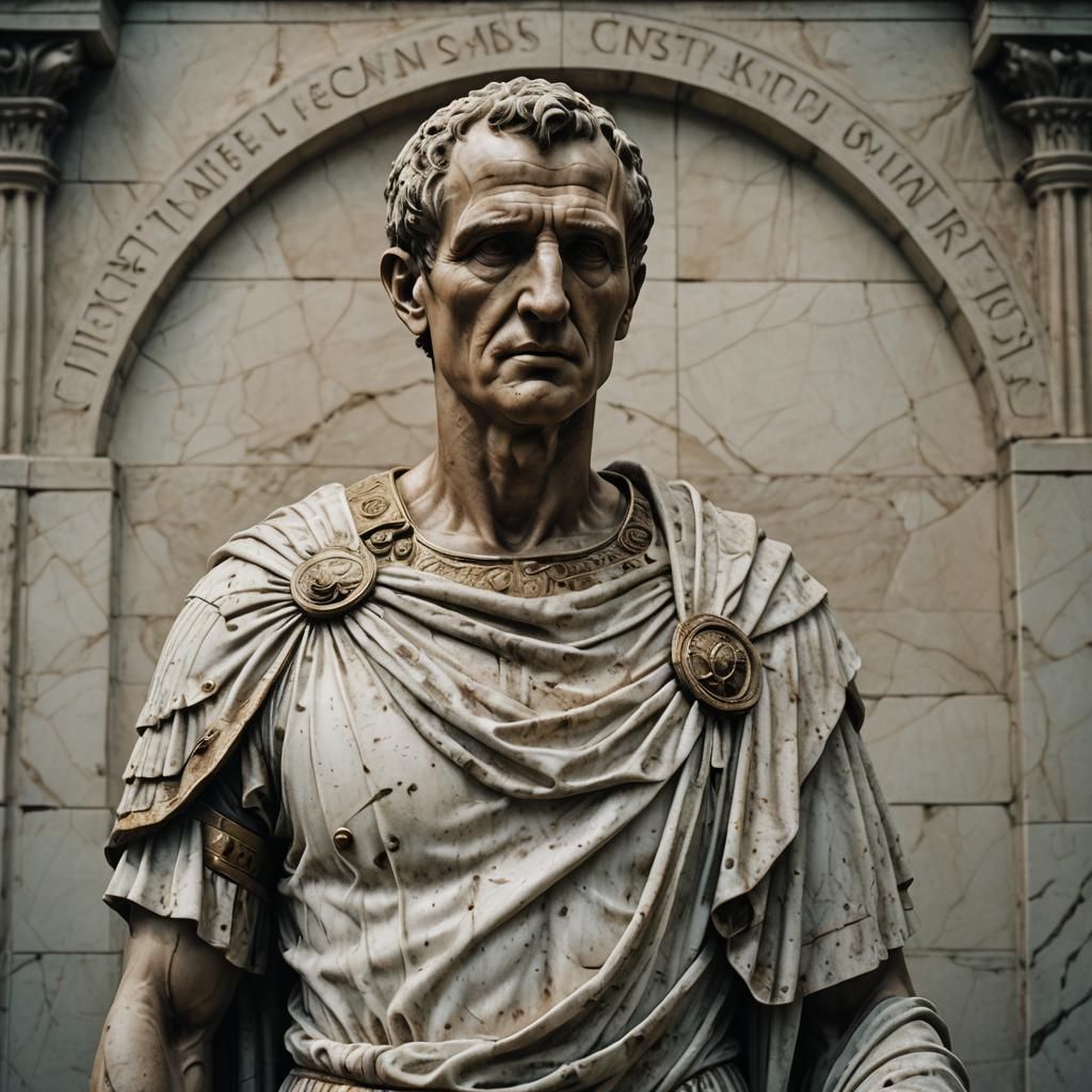 Dramatic Marble Statue of Julius Caesar in Film Still