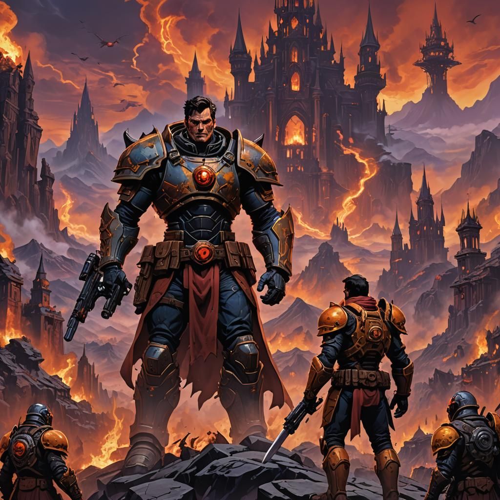 Triumphant Hero in Hellish Landscape