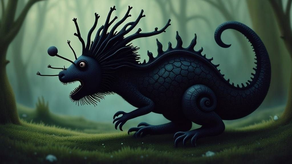 Ethereal Black Dragon in Gothic Forest