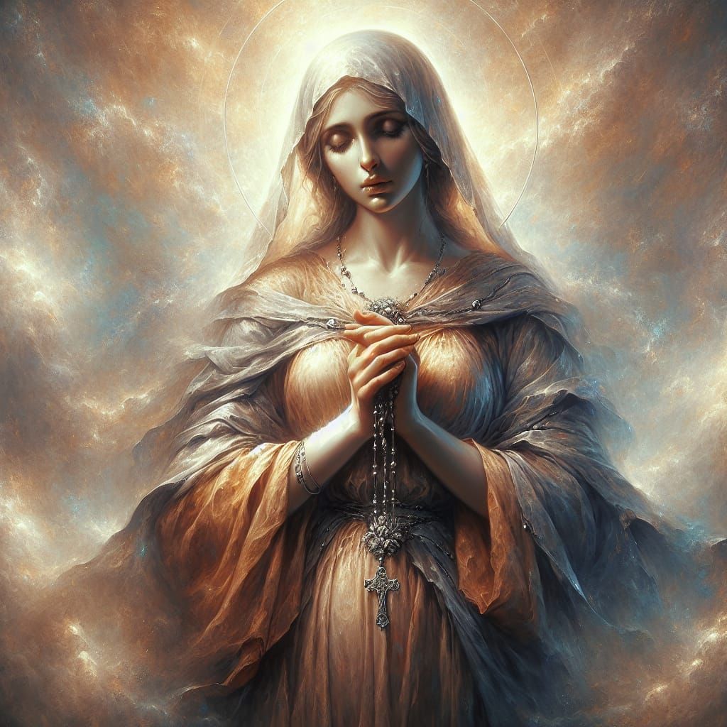 Serene Fantasy Mother in Ethereal Landscape