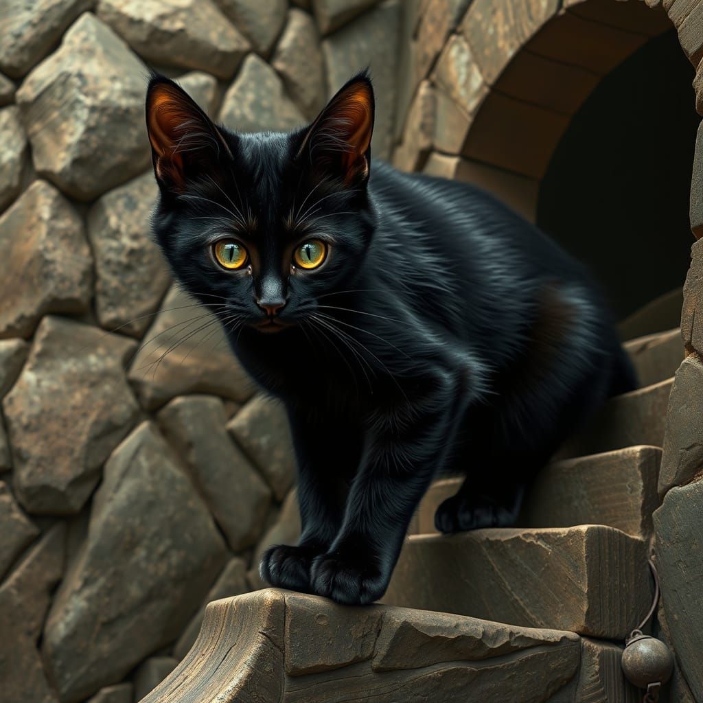 Psychedelic Black Cat Navigates Impossible Escher-Inspired L...