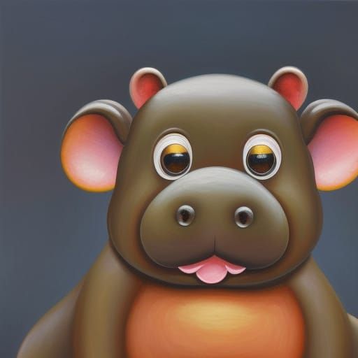 Cute Baby Hippo in Expressionist Oil Painting