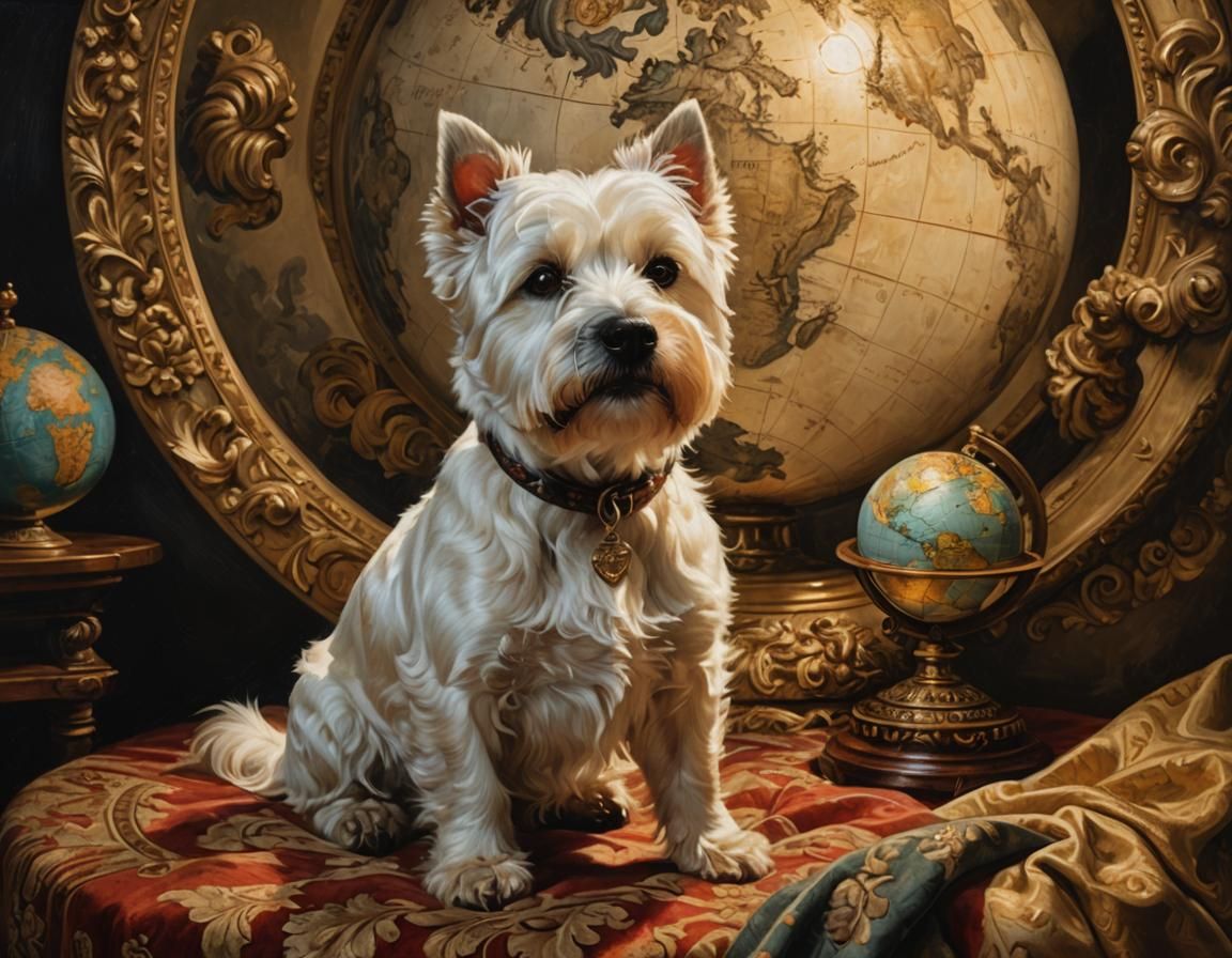 Westie as Renaissance Portrait in Baroque Style