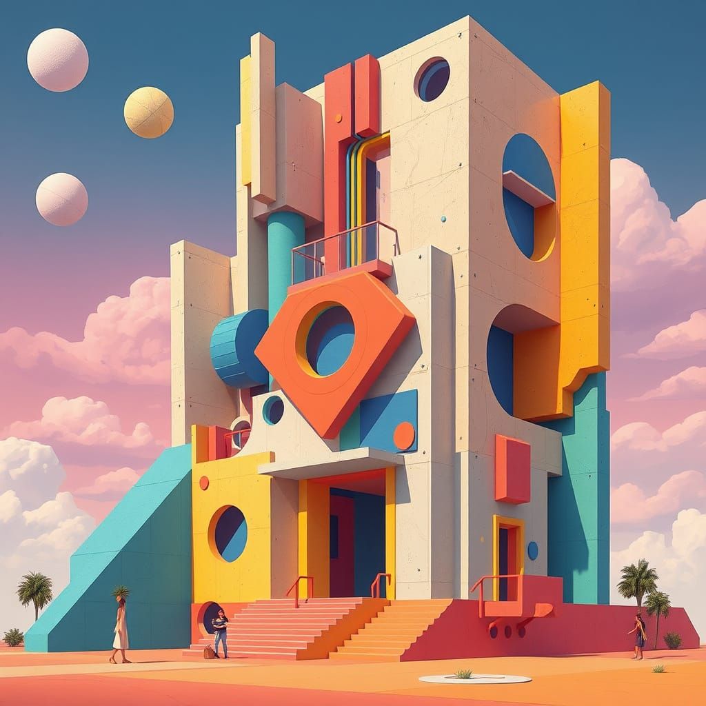 Abstract Building with Geometric Shapes in Futuristic Style