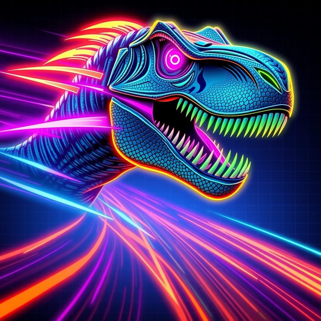 Cyberpunk T-Rex Head in Neon Profile