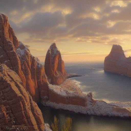 Seaside Cliff Oil Painting in Gurney Style