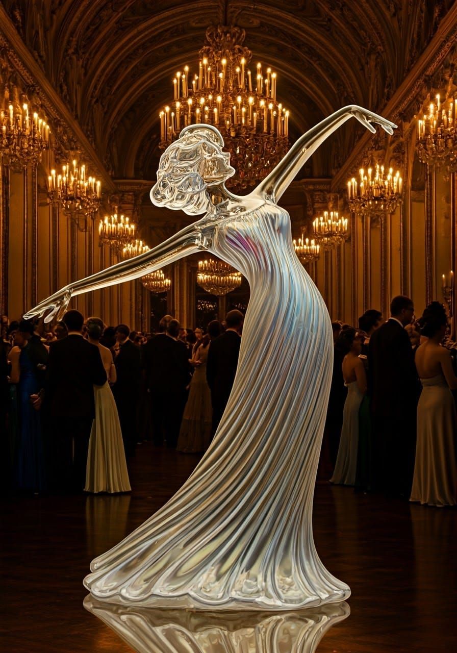 Glass Sculpture of Dancing Woman in Art Nouveau Style