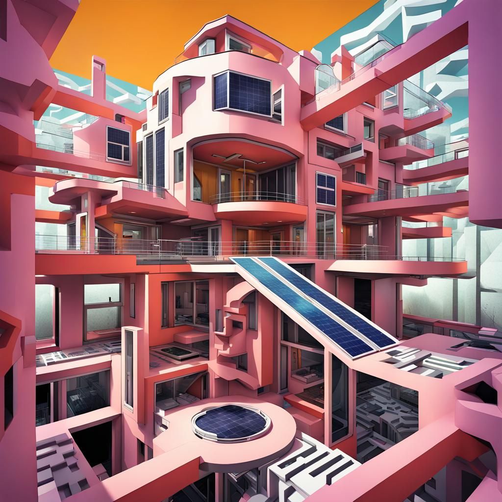 Escher Solar-Punk Labyrinth House: Futuristic Architecture