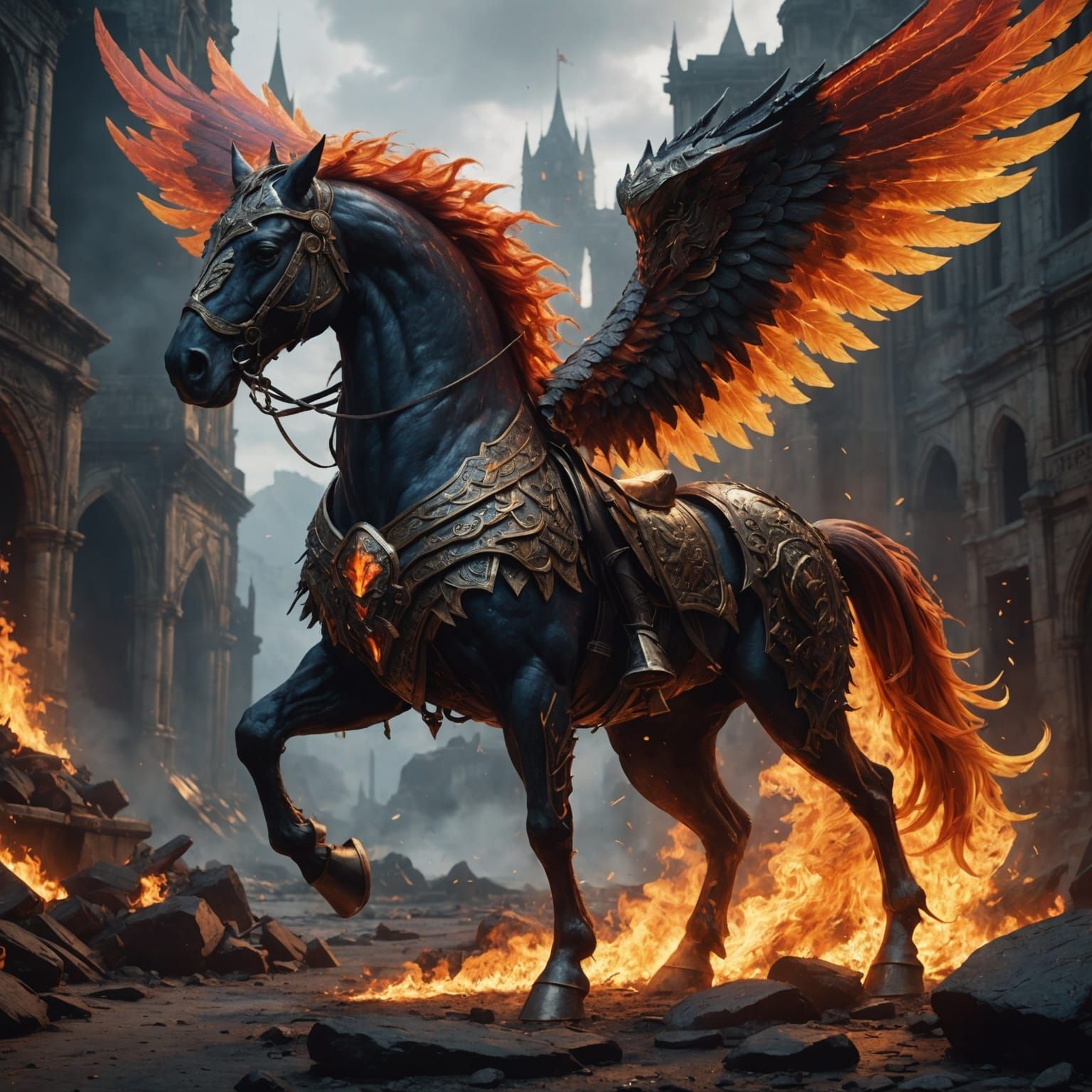 Fiery Lava Horse with Metal Armor