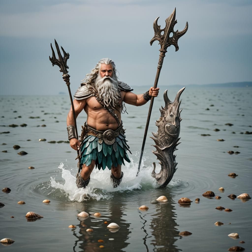 Friendly Poseidon Walking on Water, Professional Photography