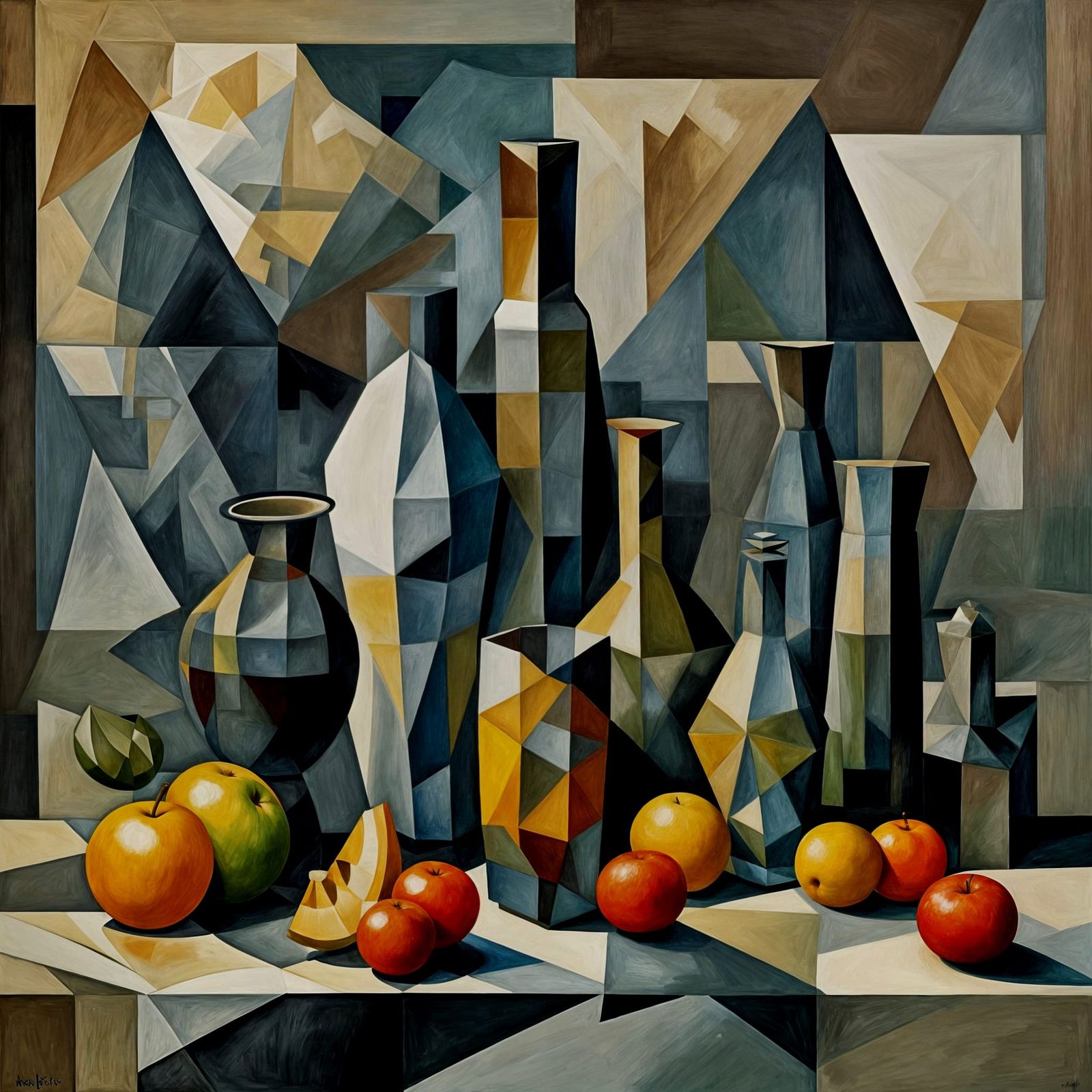 Geometric Cubist Still Life Painting
