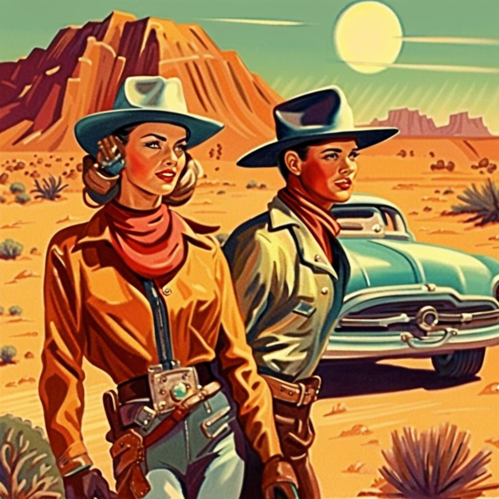 Cowboys and Cowgirls in Retro-Futuristic Desert Adventure