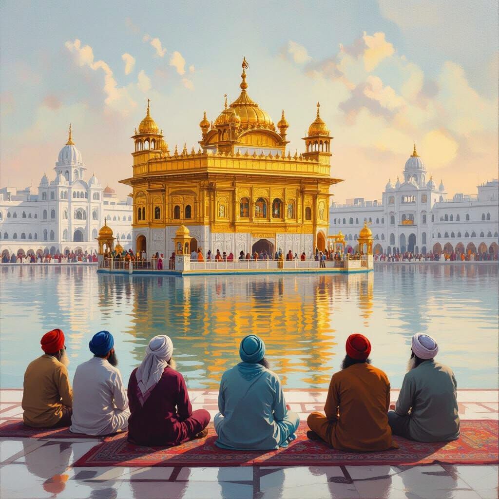 Serene Devotion in Darbar Sahib, Amritsar as Oil Painting