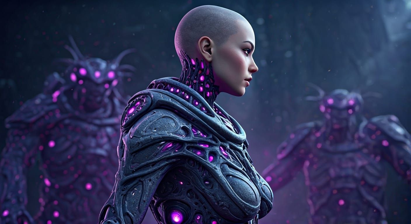 Assimilated Woman in Alien Biosuit, Anime Style