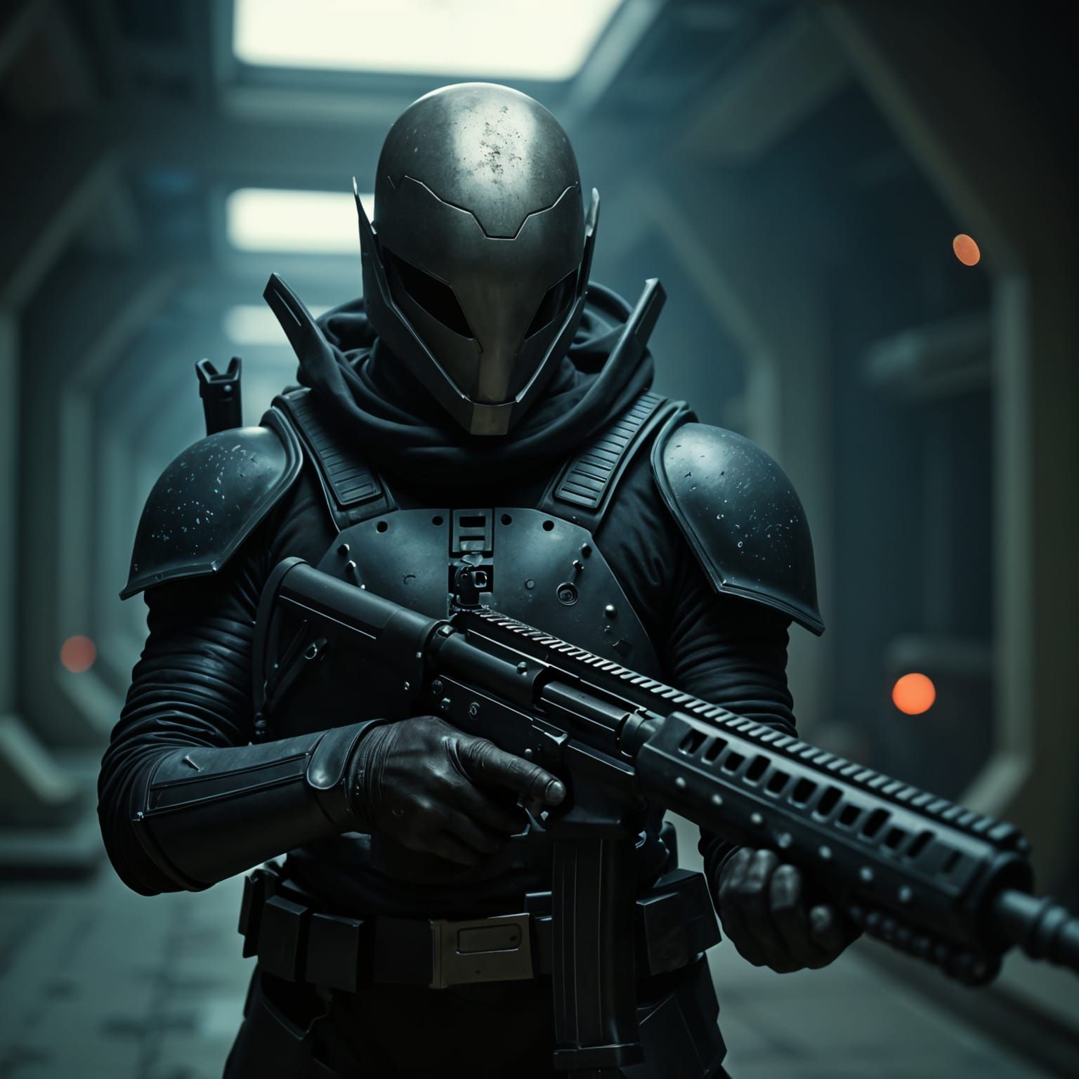 Cyberpunk Space Hunter in Film-Noir Lighting