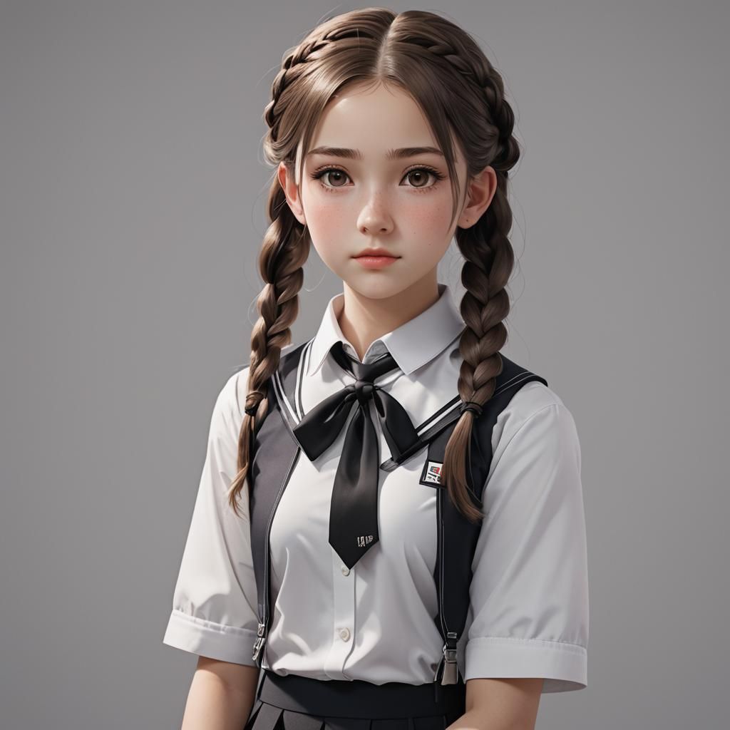 Young Girl in School Uniform: 3D Anime Art