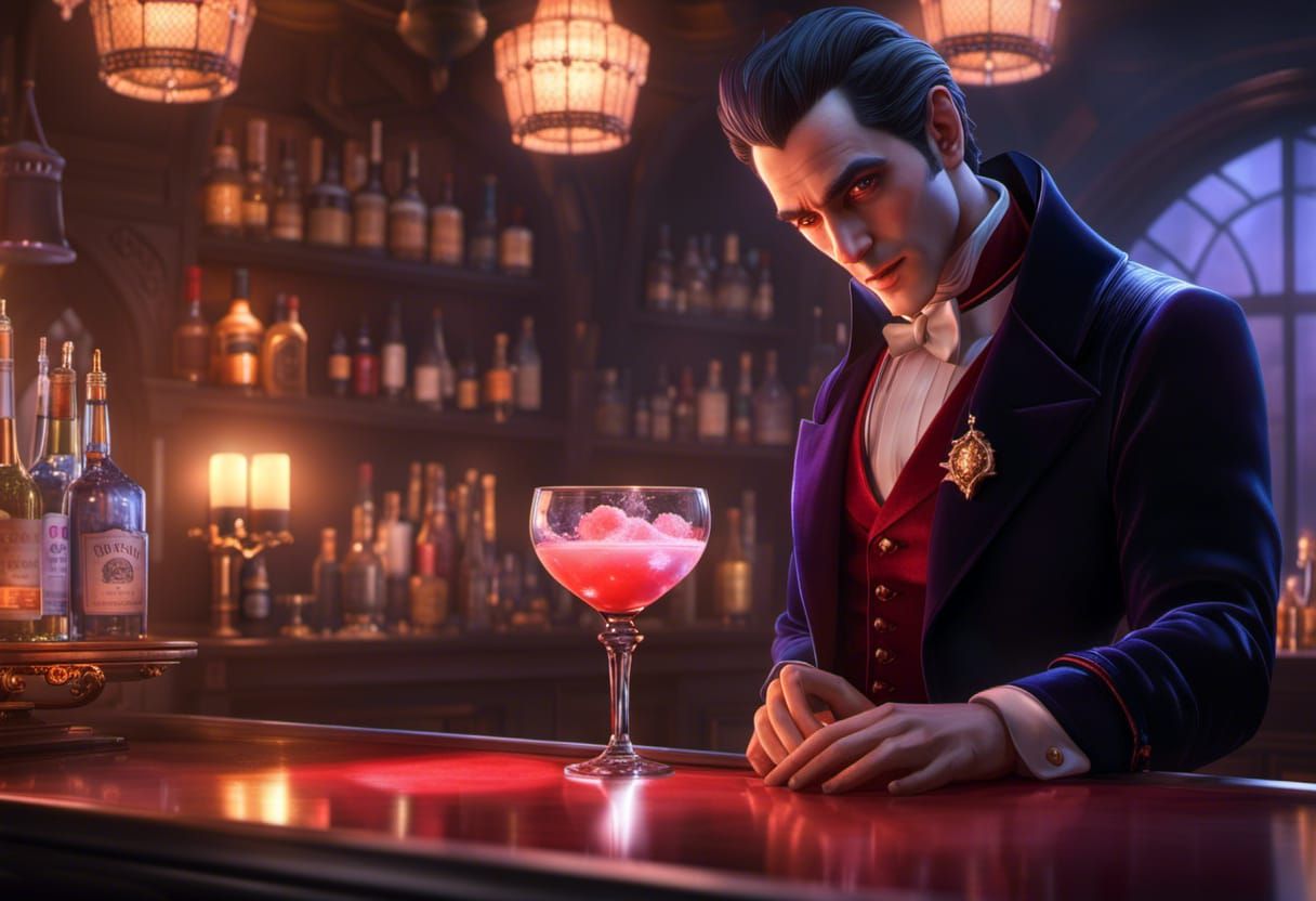 Dracula as Bartender in Ethereal Lighting