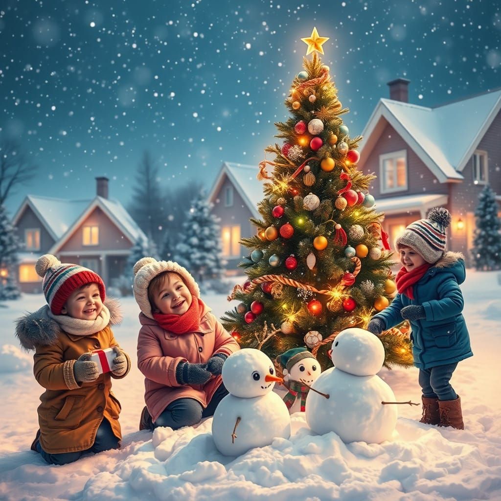 Festive Winter Wonderland with Joyful Children