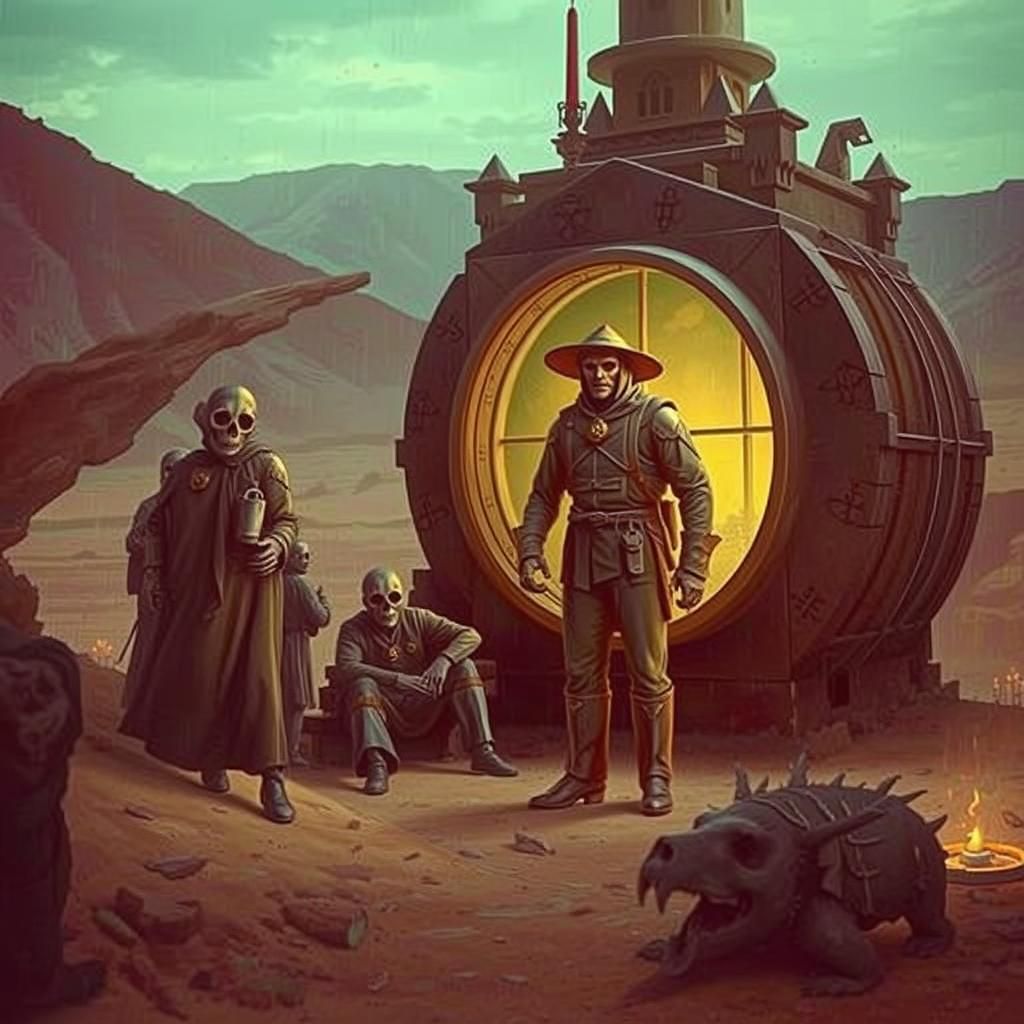 Eerie Procession in Ruined Church, Vintage Style