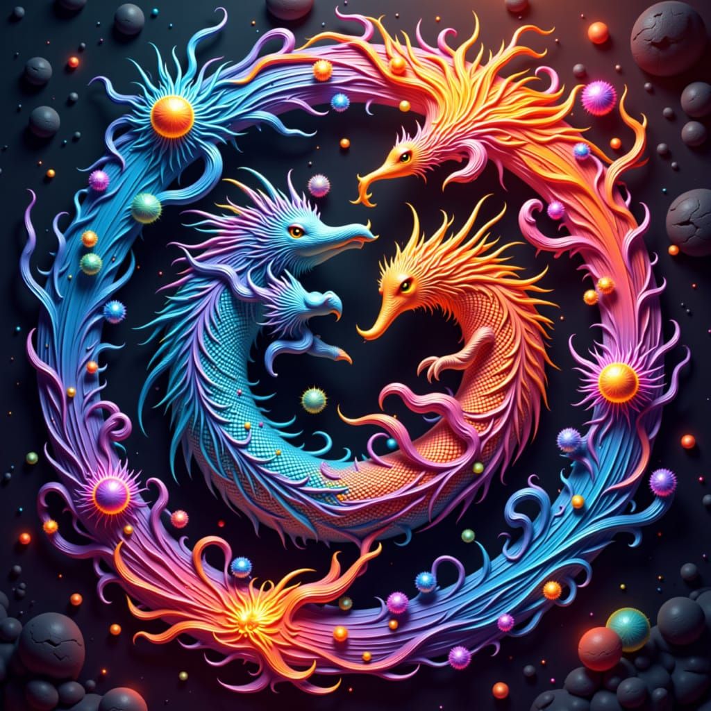 River and Lava Creatures in Yin Yang Harmony