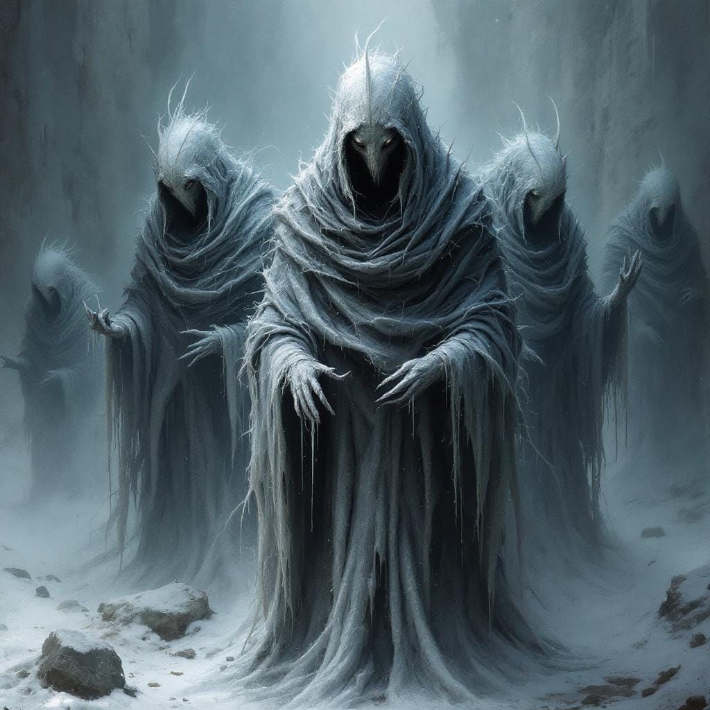 Demonic Figures in Frozen Gothic Landscape