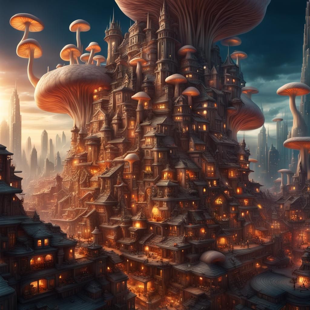 Mushroom City: A Colorful Digital Matte Painting