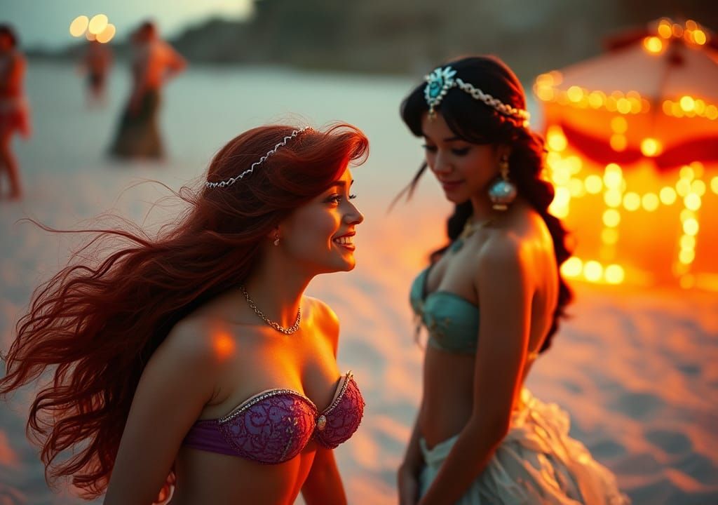 Ariel and Jasmine Celebrate on the Beach