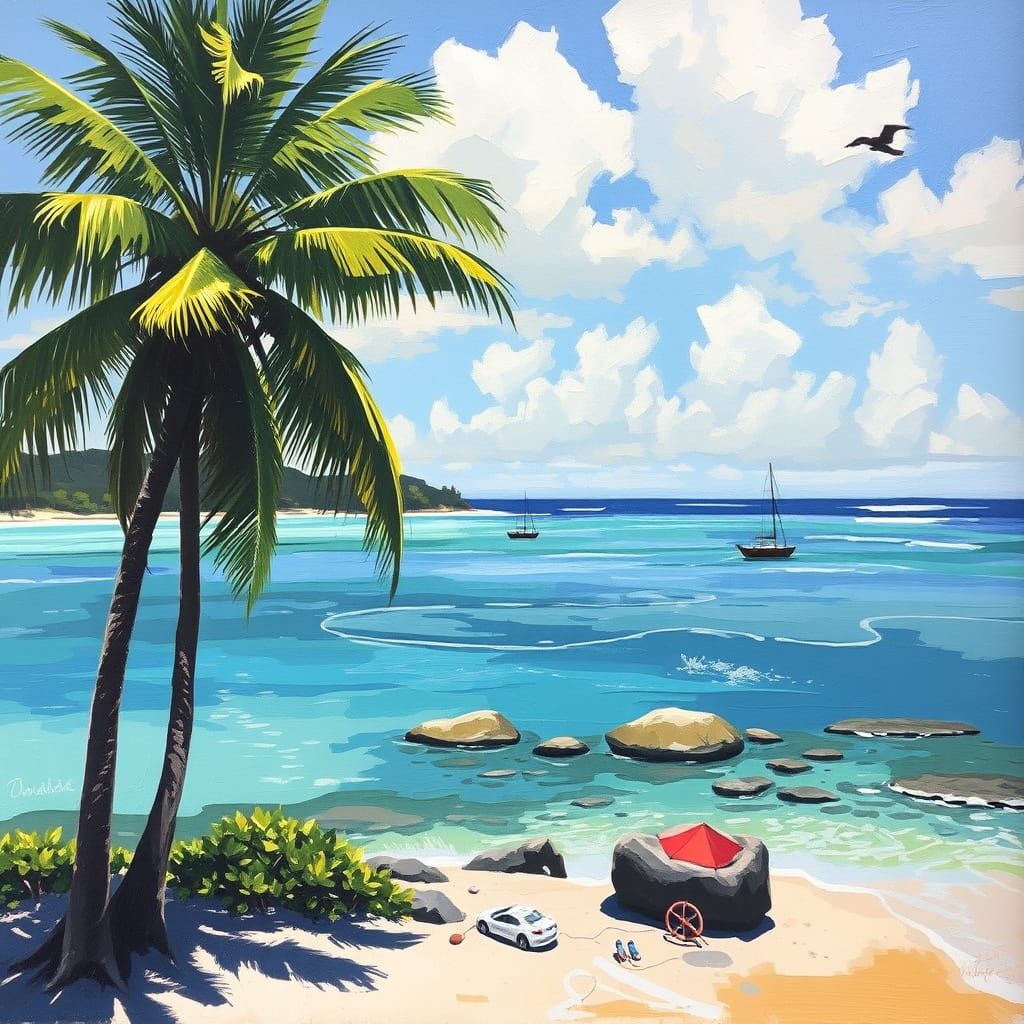 Abstract Island Oasis in Vibrant Oil Colors