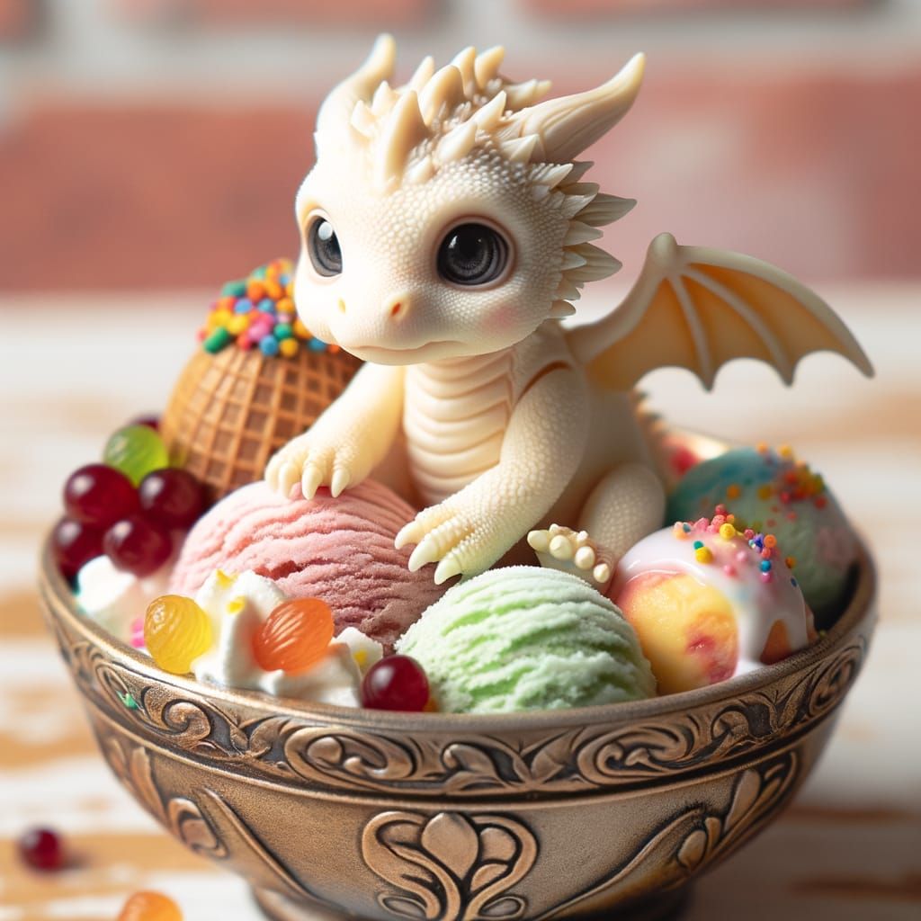 Cute Dragon Surrounded by Colorful Ice Cream Treats