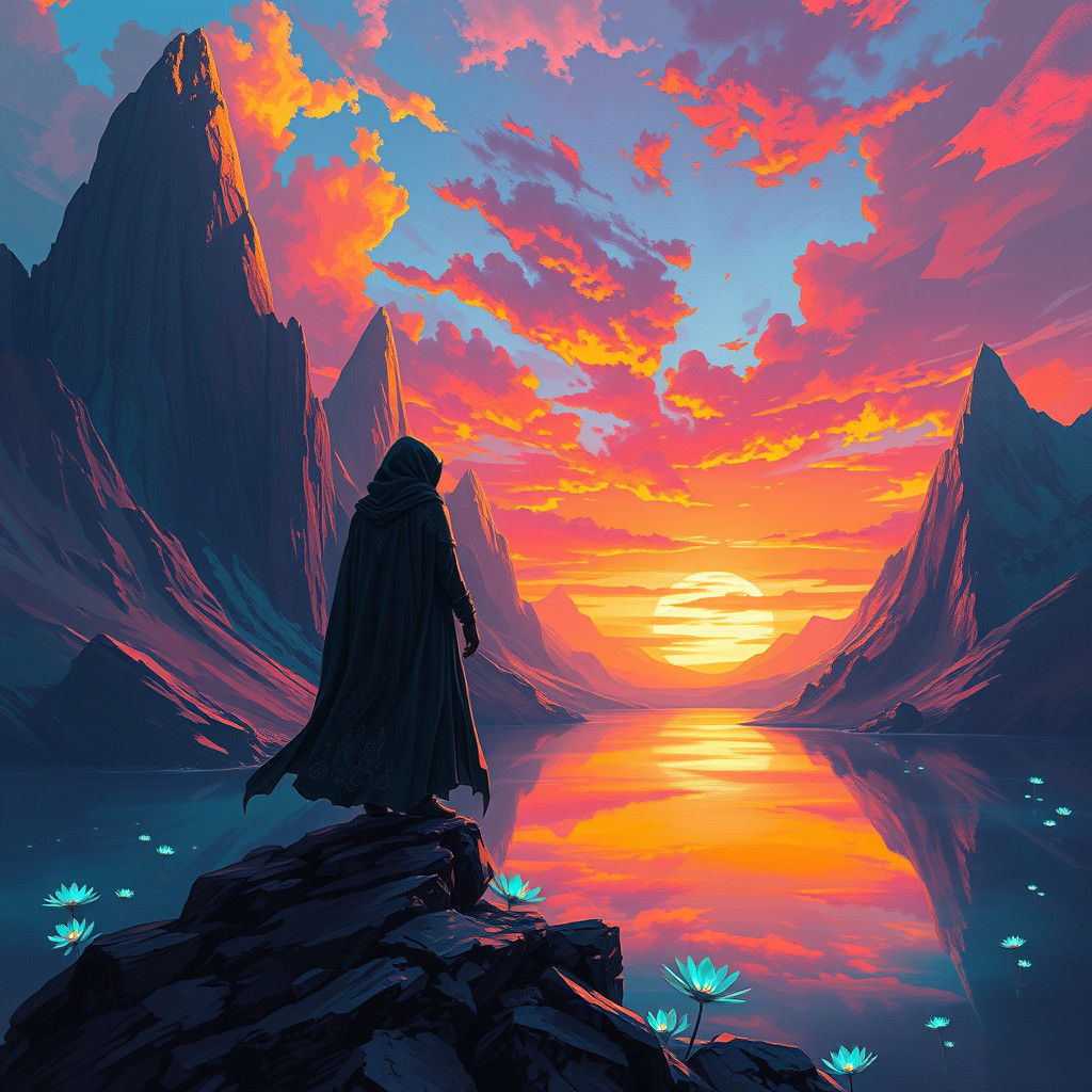 Surreal Sunset Landscape in Digital Painting Style