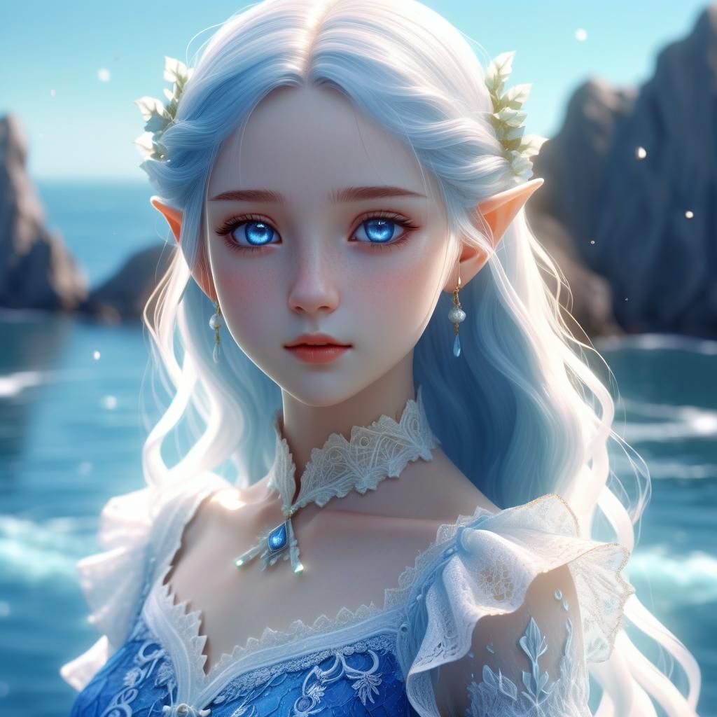 Anime Elf with Blue Hair in Digital Art Style