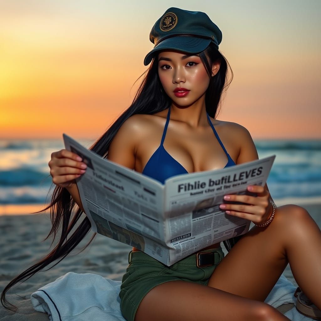 Filipina Woman on Beach in Vintage Pin-Up Style