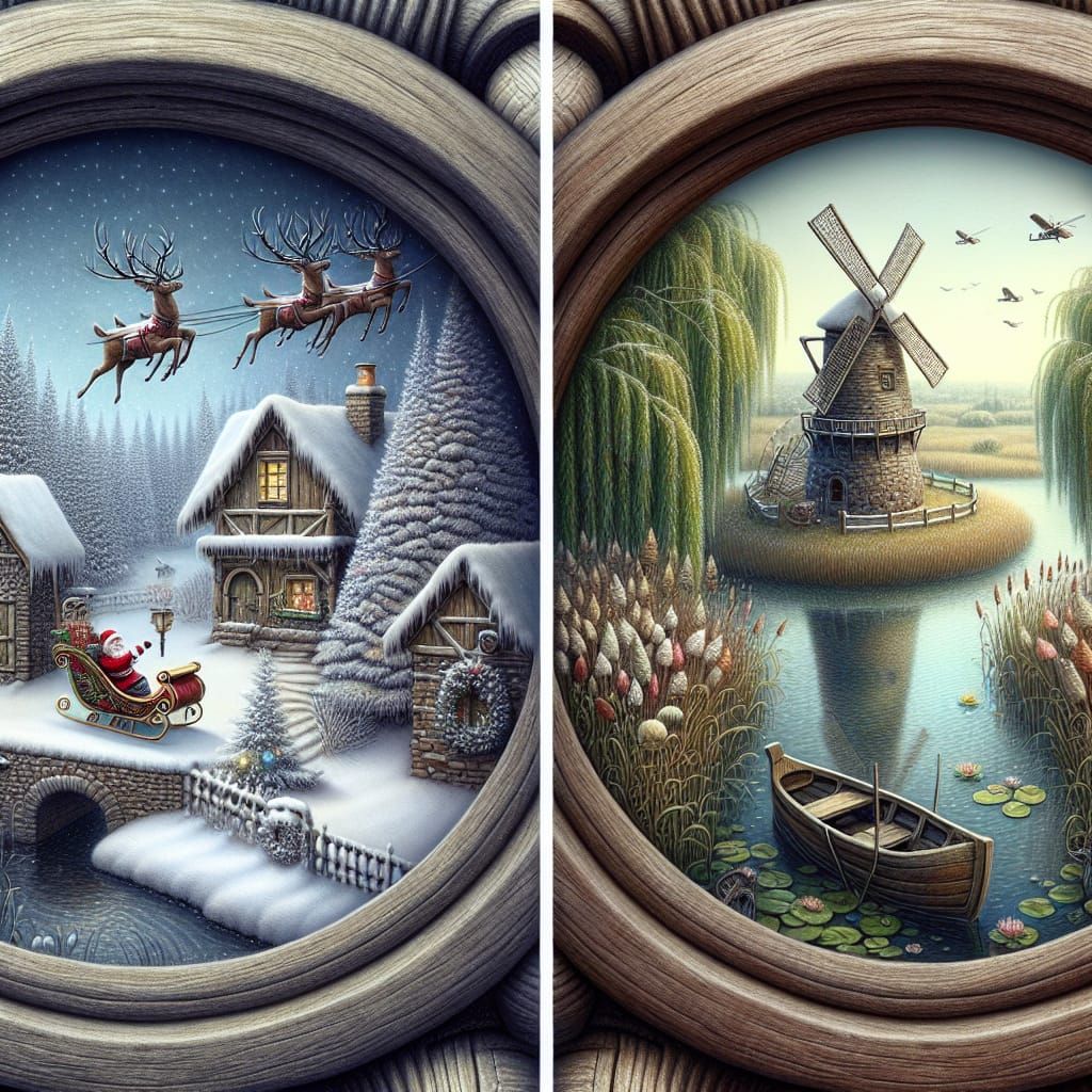 Magical Binocular View: Winter Wonderland and Summer Oasis