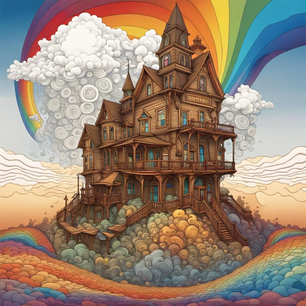 Surreal Old West Scene with Rainbow, Abstract Vector