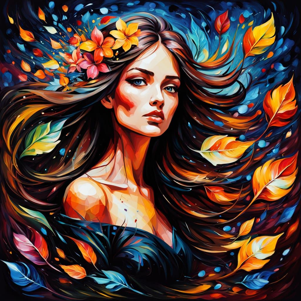 Swirling Leaves and Flowers in Vorticism Style