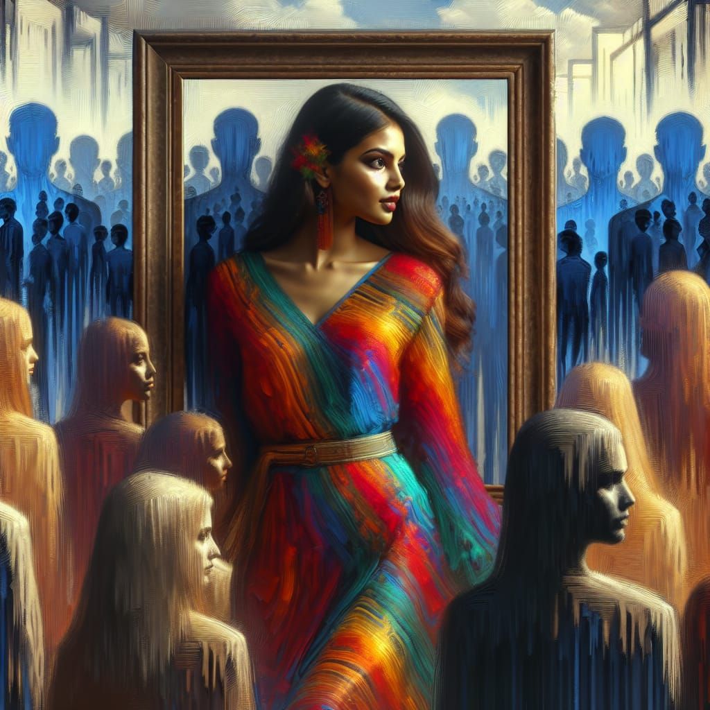 Surreal Portrait of Girl in Colorful Dress