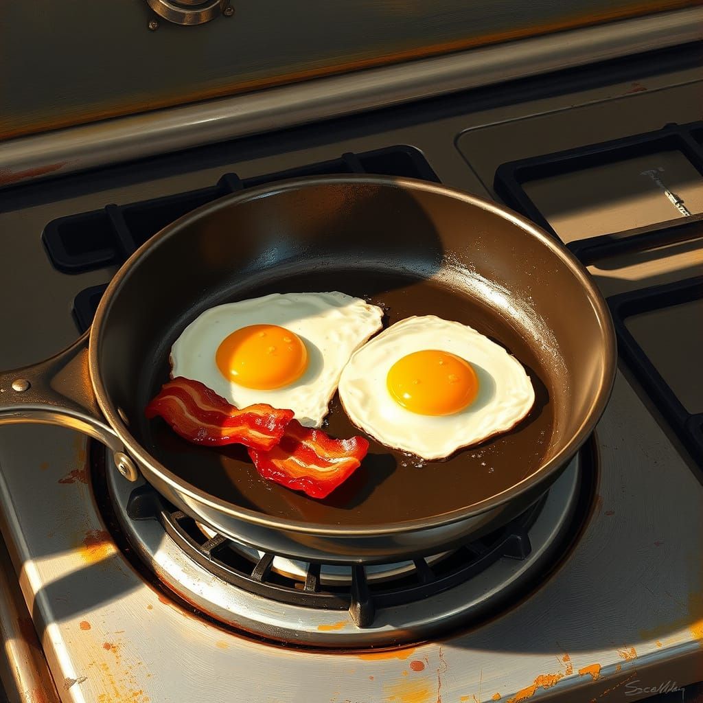 Crispy Bacon and Eggs on a Cozy Stovetop